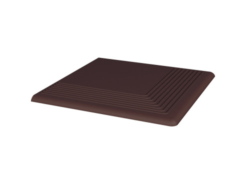 Клинкерная угловая ступень с насечками Paradyz Natural, Brown, гладкая, 300×300×11 мм - «Компания Камнеград»
